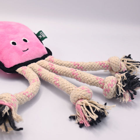 Ollie, Plush Octopus Dog Toy from Beco. Side view.