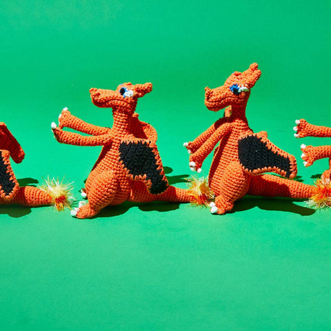 Hand Crochet Dragon Dog Toy With Squeaker, Large - Sparkly Tails