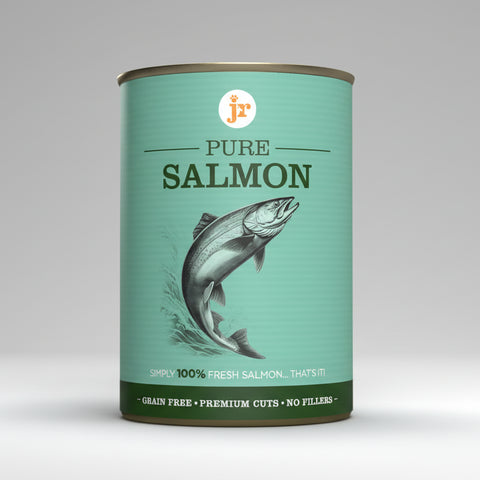 Can of Pure Salmon with branding on a white background