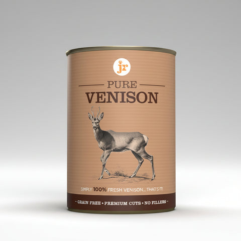 JR Pure Venison Topper & Mixer 400g can front — Sparkly Tails