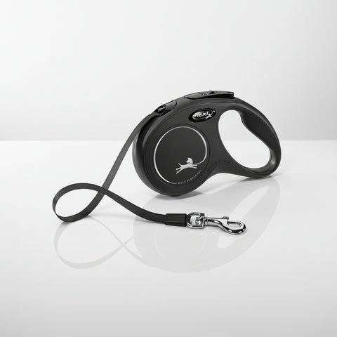 Flexi New Classic S Tape Lead 5m Black — full lead extended on grey background — Sparkly Tails
