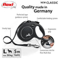 Flexi New Classic L Tape Lead 5m Black — handle close-up showing lock button — Sparkly Tails