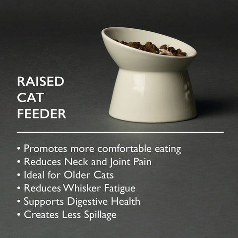 Scruffs Icon Raised Cat Feeder Bowl Saucer Set Cream — raised feeder detail — Sparkly Tails