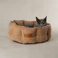 Scruffs Boucle Cat Bed Desert Brown — studio shot — Sparkly Tails