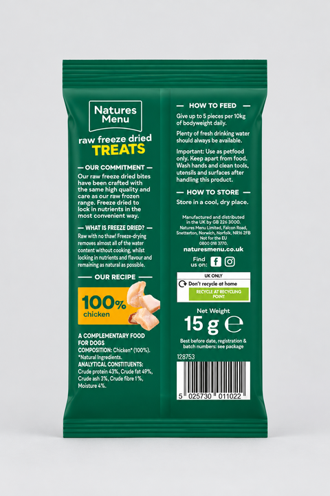 Natures Menu Freeze Dried Chicken Bites — back of pack showing ingredients — Sparkly Tails