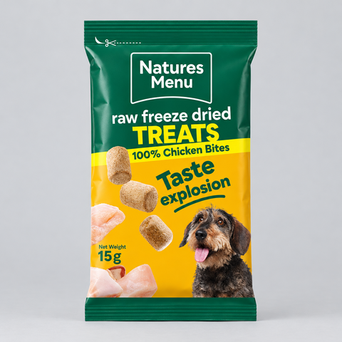 Natures Menu Freeze Dried Chicken Bites — front of pack 15g — Sparkly Tails