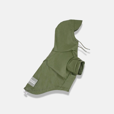 Green raincoat with a hood on a white background