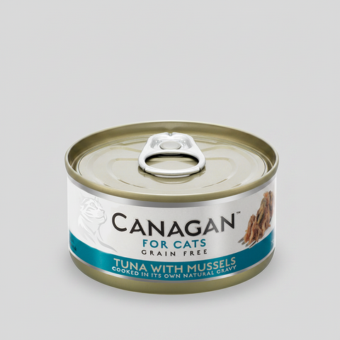 Canagan Tuna with Mussels Wet Cat Food 75g — tin front view — Sparkly Tails
