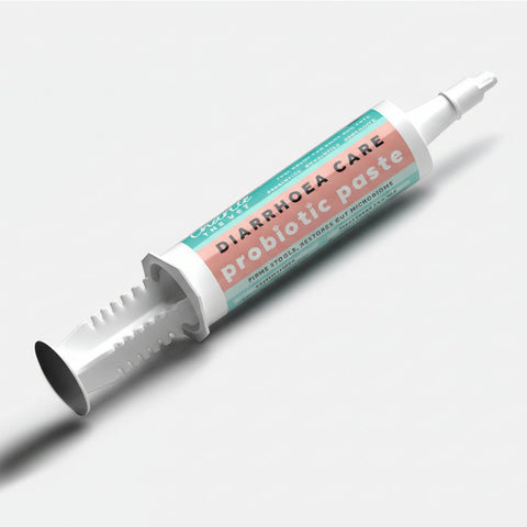 Diarrhoea care probiotic paste tube on a white background