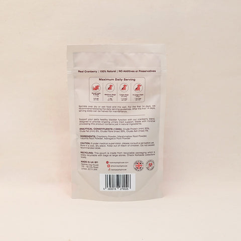 Hackney Dog House | Urinary Cranberry for Dogs | 40 Servings Urinary Cranberry for Dogs | Back Packaging 