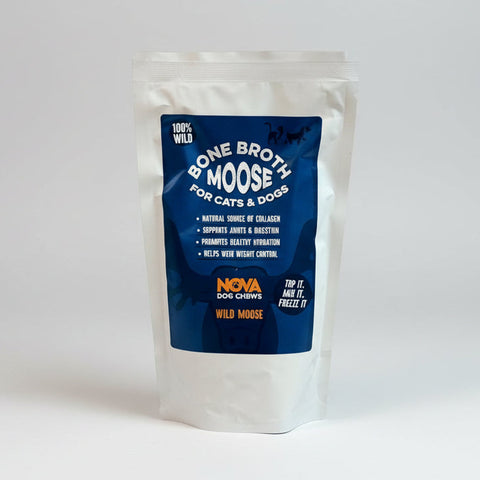 Moose Bone Broth 230ml, front of bottle, Sparkly Tails
