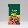 Natures Menu meaty treats packaging with a dog illustration on a white background