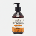 A bottle of Lysiphar Multivitamin Oil on a white background. The product is in an amber glass bottle with a black pump dispenser and a white and orange label.