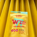 Dog with W'ZIS Squeaky Ball & Roast treats by yellow door — Sparkly Tails