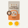 Package of Hackney Dog House pumpkin puree powder with samples on a white background