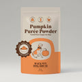 A stand-up pouch of Pumpkin Purée Powder for dogs, with a cream and orange design. The packaging features a cartoon illustration of a dog and pumpkin, a 'Just Add Water' badge, and the brand name 'Hackney Dog House' at the bottom.