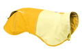 Ruffwear, Sun Shower Jacket, Mineral Yellow with reflective stripes on a white background