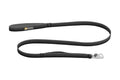 Black dog leash with a clip on a white background