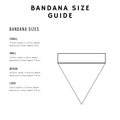 Bandana size guide with dimensions and illustrations on a white background