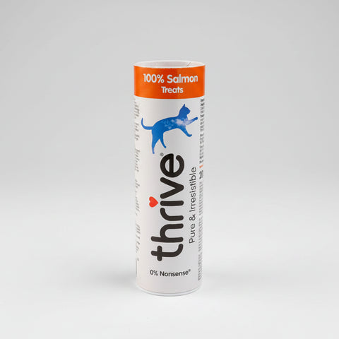Thrive 100% Salmon Treats packaging on a white background