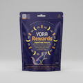 A 100g stand-up pouch of YORA Rewards Superfood Insects pet treats with Peanut Butter & Banana flavor, shown against a plain white background.