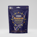 Yora Rewards superfood insects treat package with peanut butter and banana flavor on a white background