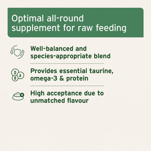 AniForte Feline Complete Cat Supplement — raw-fed cat with bowl — Sparkly Tails