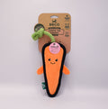 Carrot-shaped toy with a smiling face on a white background, featuring the Beco brand.