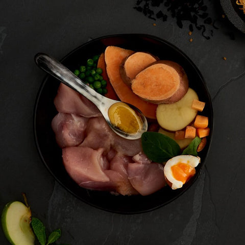 Bowl of ingredients of Canangan Small Breed Free Range Chicken