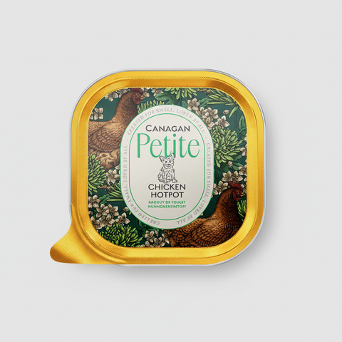 Canagan Petite Chicken Hotpot pet food container on a white background