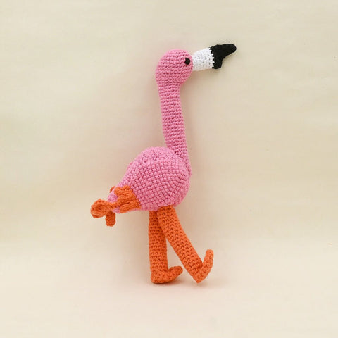 Crochet Flamingo Squeaker Dog Toy standing