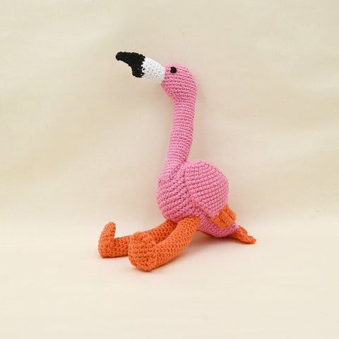 Crochet Flamingo Squeaker Dog Toy - Sparkly Tails siting