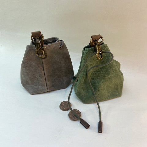 Canvas treat pouches in two colours closed