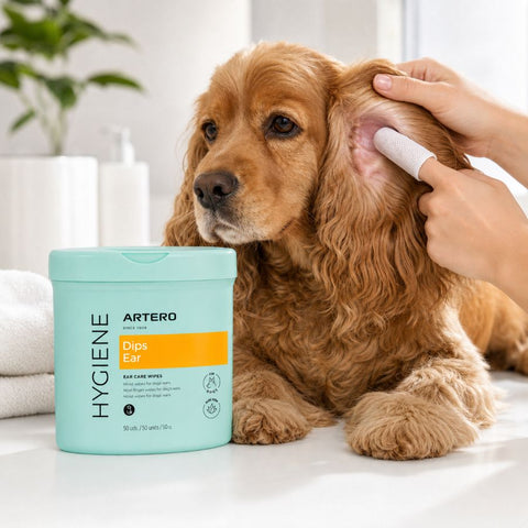 Artero Dog Ear Cleaning Wipes — wipe on finger demonstration — Sparkly Tails