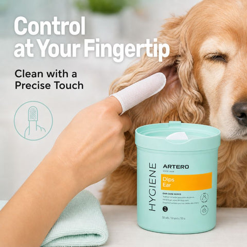 Artero Dog Ear Cleaning Wipes — pack and wipe detail view — Sparkly Tails