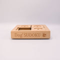 Wooden 'Dog Sudoku' puzzle on a light gray background