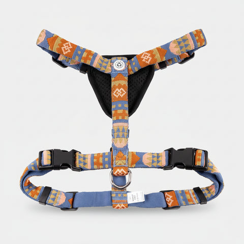 Dog harness with colorful pattern on a white background