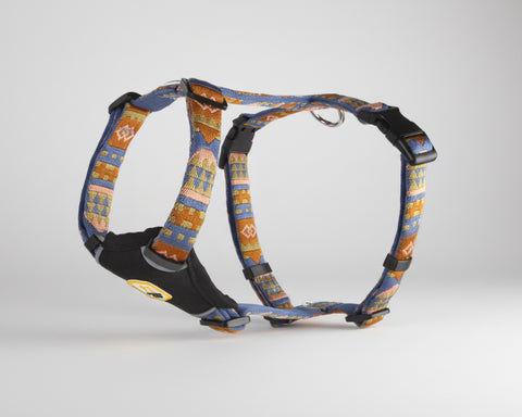 Dog harness with colorful pattern on a white background