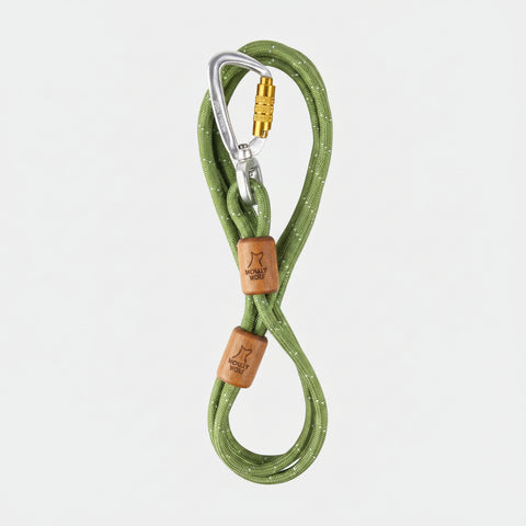 Woolly Wolf Rope Dog Leash Thin in Pistachio, 180cm recycled RPET rope with carabiner clip