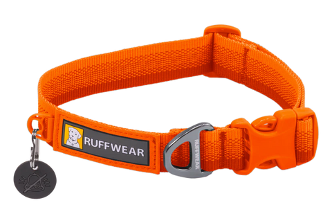 Ruffwear Front Range Collar, Blaze Orange with Ruffwear logo on a white background