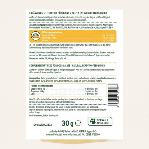 AniForte Slippery Elm Bark Liquid — sachet packaging detail — Sparkly Tails