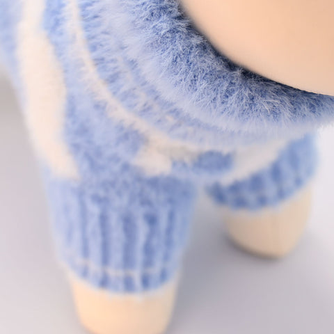 Close-up of the blue knitted collar jumper