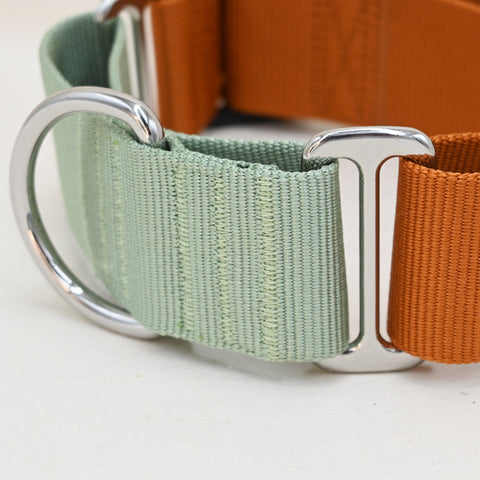 Woolly Wolf Color Block Martingale Collar Terracotta Mix Detail Fittings