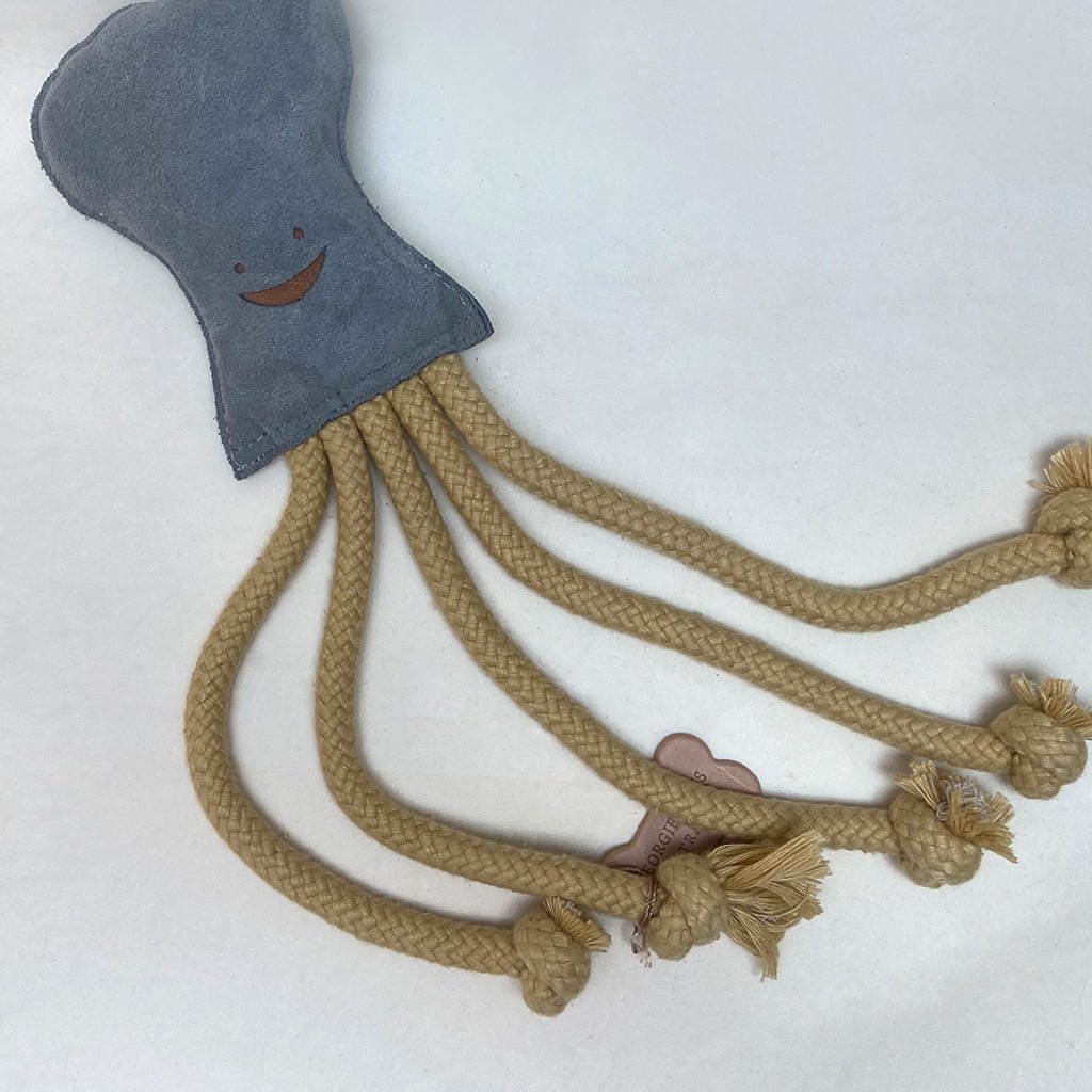 Detail Bob the Squid Leather Dog Chew Toy By Georgie Paws - Sparkly Tails