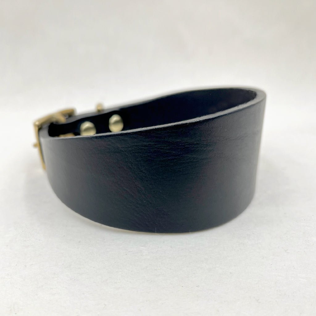 Handcrafted Leather Sighthound Dog Collar, Black - Sparkly Tails