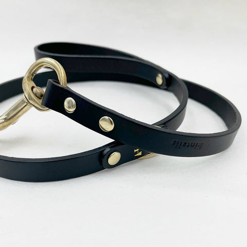 Kintails Black Skinny Leather Dog Leash - Sparkly Tails